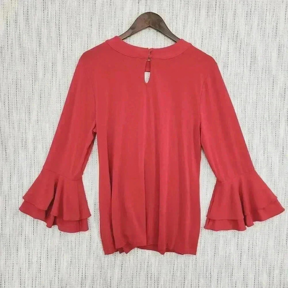 Carter Club Flare Sleeve Round neck Keyhole Red Top L - Picture 2 of 8